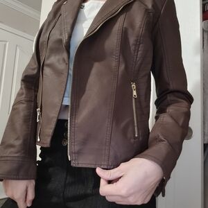 Baccini Chocolate Brown Faux Leather Zip Jacket